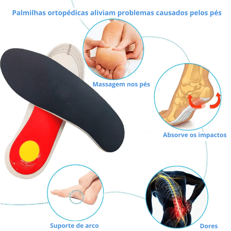 Palmilha Ortopédica Calce Fácil - Mácia - Confortável - Anti Impacto - Suprote de Arco - Dores nas Costas - Ajustável - Preta